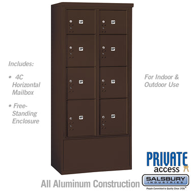 Maximum Height Free-Standing 4C Horizontal Parcel Locker with 8 Parcel Lockers in Bronze with Private Access